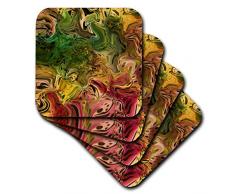 3dRose CST 80730Â _ 1Â Imagen de Rojo Oro N Color Verde Abstracto Pintura Suave Posavasos (Juego de 4)