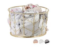 Relaxdays, Dorado Cesto, Redondo, Vintage, Almacenaje, Decoración, Metal, 13 x 21,5 x 21,5 cm