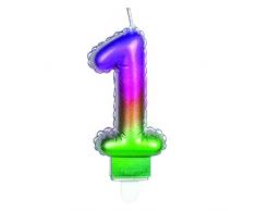 PartyCube Vela numeral 1 (7 cm) con soporte, multicolor, 24151