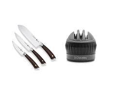 3 Claveles 28054 Cocina, Acero Inoxidable, Set De 3 Cuchillos Sakura + - Afilador De Cuchillos Con Ventosa, 3 Fases - 6 Cm