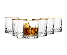 Glasmark Krosno - Juego de 6 vasos de whisky de 0,28 litros, copas de cóctel, vasos de agua, aptos para lavavajillas, vasos pequeños, borde dorado, 6 x 280 ml