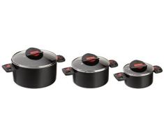 BALLARINI Click+Cook-Set de 3 ollas 16, 20, 24 cm, Tapa de Cristal, Compuesto, Negro, Unidades