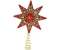 WeRChristmas - Estrella para árbol de Navidad (21 cm, plástico resistente), con purpurina, color rojo