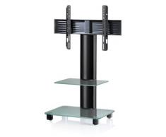 VCM Tosal Schwarz-Soporte Vertical de TV, con estantes, Ruedas Incluidas, Cristal Opaco, Color Negro