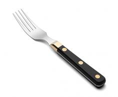 ARCOS Tenedor carne 4 pulgadas y Hoja Acero Inoxidable Nitrum 200 mm, Mango ergonómico polioximetileno POM, Serie Mesa, Los bordes serrados los hacen óptimos cortar y picar, Color negro y dorado
