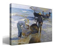 Cuadro wallart - Pescadores valencianos de JoaquÃ­n Sorolla y Bastida - ImpresiÃ³n sobre Lienzo de AlgodÃ³n 100% - Bastidor de Madera 3x3cm - Ancho: 95cm - Alto: 70cm