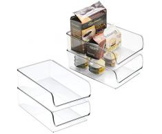 InterDesign Linus Organizador para la cocina, caja organizadora de plástico antirrotura grande, juego de 4 cajas de almacenaje, transparente
