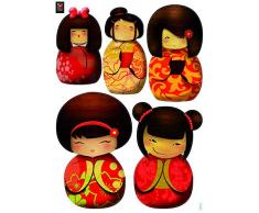 Plage Decoración Mural Adhesiva con Diseño Kokeshis, Vinilo, Multicolor, 48x3x68 cm