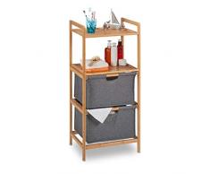 Relaxdays EstanterÃa de baño Colada, 2 estantes y 2 cestas de Tela, clasificador de Ropa de bambú, 96 x 44 x 34 cm, Natural/Gris, Poliéster