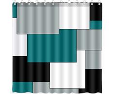 DePhoto Cortina de Ducha Moderna Verde Azulado y Gris Accesorios de baño decoración Negro Cortina de Ducha con 12 Ganchos 180 x 180 cm