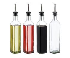 Relaxdays Set de 4 Aceiteras y Vinagreras, Botellas Cristal, 500 ml, Dispensador, Aceite Oliva, Vinagre, Transparente, 80% 20% plÃ¡stico