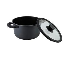 axentia Olla de Aluminio Fundido Blackline con Tapa de Cristal y Asas de Silicona, Cacerola Antiadherente para Todo Tipo de Cocina, Ã aprox. 20 cm, Negra
