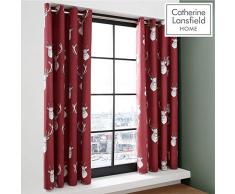 Catherine Lansfield Munro Stag Check Easy Care - Cortinas con Ojales (66 x 72 Pulgadas), Color Rojo