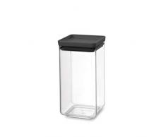 Brabantia Tasty + Bote apilable cuadrado de plástico transparente, 1.6 l, tapa dark grey