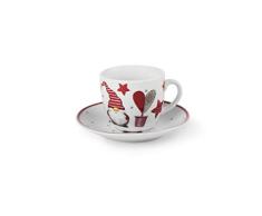 Excelsa Gnomo Christmas - Juego de 6 tazas de cafÃ© con platillo, 90 cl, de porcelana