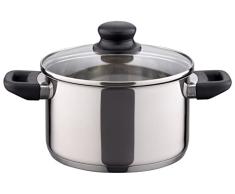 ELO Cacerola Alta Cocina inducciÃ³n Acero Inoxidable Pulido 14cm. cacerolas de cocina JUWEL DE LUXE, con Fondo encapsulado y Tapa de Cristal, Plateado, 14 cm, 1 Ud.