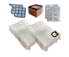 Kit de 12 Bolsas (Microfibra) + 12 ambientadores + Filtro HEPA/EPA + 2 filtros de Motor para aspiradora Vorwerk Folletto Kobold VK 135, 136, VK135, VK136