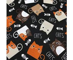 Kt KILOtela - Tela Loneta Estampada, Decoración, Tapizar, Cojines, Cortinas, Colchas, Bolsos, Manteles, 300 cm Largo x 280 cm Ancho, Gastos, Raspas, Naranja, Negro â 3 Metros