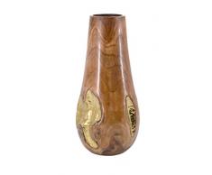 Moycor Jarrón erosi teka cónico Metal, 19x19x40, Madera, Marrón y Dorado, 19x19x40 cm