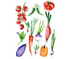 Plage DecoraciÃ³n Mural Adhesiva con DiseÃ±o Verduras En Acuarelas, Vinilo, Multicolor, 48x3x68 cm
