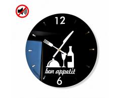 Moderno reloj de pared de cocina redondo Bon Appetit 30 cm negro & blanco estilo moderno, 3d silencioso, diseÃ±o