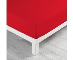 Douceur dIntérieur - 1640632, Sabana Ajustable 2 Personas, 160 X 200 Cm, Lit Uni, Liso 57 Hilos, Rojo