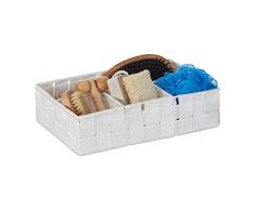 Relaxdays Cesta de almacenaje, Cuatro Compartimentos, Organizador de Armario, 6,5 x 17,5 x 26 cm, 1 Ud, Blanco