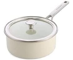 KitchenAid Cazo de acero esmaltado con tapa (20 cm), color crema