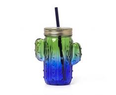 Legami - Vaso de cristal con tapÃ³n y pajita, Cheers, 11 x 14,5 cm, 350 ml, de vidrio, plÃ¡stico, acero inoxidable, tema Cactus, jarra con mango en forma de planta suculenta, tapÃ³n de rosca (JAR0002)