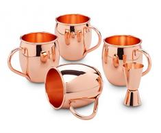ECHTWERK Juego de 5 vasos de cobre Moscow Mule fabricados en acero inoxidable compuesto por 4 vasos de cobre de 500 ml y 1 vaso medidor de 2 cl / 4 cl