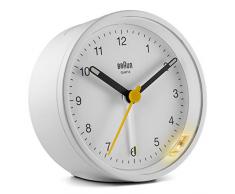 Braun BC-12-W Reloj despertador clásico analógico, alarma creciente, función snooze, luz de fondo, agujas luminosas, segundero amarillo de fácil lectura, color blanco