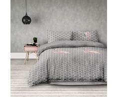 AmeliaHome 4 Piezas 2 x Ropa de Cama 135 x 200 cm con 2 Fundas de Almohada 80 x 80 cm, Estampado geométrico de Microfibra con Cremallera, colección Basic Flamingo Light Gris Rosa
