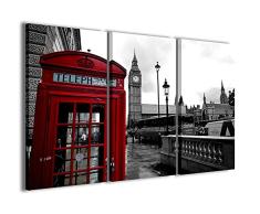 Stampe su Tela Cuadro Londres Telephone Lienzo moderno en 3 paneles ya enmarcados Canvas, listo para colgar, 90 x 60 cm