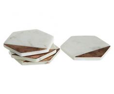 Premier Housewares Juego de 4 Posavasos de mÃ¡rmol Blanco/Incrustaciones de Cobre.