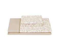 Pikolin Home - Juego de Sábanas 100% Algodón 150 hilos Cama 105 cm Estampado Hojas - Sábana Encimera + Bajera + 1 Funda de Almohada Transpirable y Suave