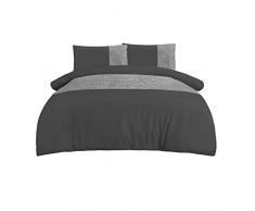 Sleepdown Juego de Funda de edredÃ³n de Terciopelo con Banda de Panel Gris carbÃ³n y Fundas de Almohada, tamaÃ±o King (220 x 230 cm)