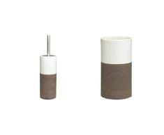 Sealskin Escobillero Doppio, 10.1 X 10.1 X 38.3 Cm, Porcelana, MarrÃ³n + Vaso para Cepillo De Dientes Doppio, 6.9 X 6.9 X 12.6 Cm, Porcelana, MarrÃ³n
