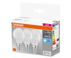 OSRAM LED Classic P40, lámparas LED de filamento esmerilado en vidrio para E14, forma de vela, blanco frÃo (4000K), 470 lúmenes, sustituye a las bombillas convencionales de 40W, caja de 3