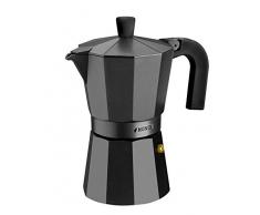 Monix Vitro Noir – Cafetera Italiana de aluminio, capacidad 6 tazas, apta para todo tipo de cocinas salvo inducción 18 x 15 x 12.5 cm