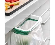 Innovagoods® Cubo de basura para bolsas, papelera cocina soporte, basura cocina para colgar en puertas de armario o bordes de cajones, soporte para bolsas de basura de cualquier tamaño, Verde/Blanco