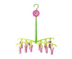 VIGAR - Tendedero Plegable - Ideal Ropa Interior - 10.5 x 10.5 x 41 cm - Flower Power - 4 Brazos - para ArtÃ­culos Delicados - 12 Pinzas - Rosa y Verde