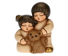 THUN - Figura Belén Pareja de Niños con Gato - Decoraciones Navidad Casa - LÃnea Belén Clásico, Variante Beige - Cerámica - 5,5 x 4 x 6,5 h cm