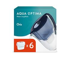 Aqua Optima Oria Jarra de Filtro de Agua y 6 Cartuchos de Filtro de Agua Evolve+ de 30 DÃas, Capacidad de 2,8 litros, Para la Reducción de Microplásticos, Cloro, Cal e Impurezas, Azul