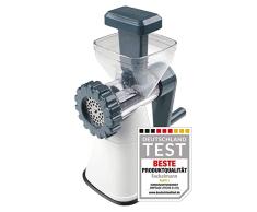 FACKELMANN Picadora y embutidora de carne easyprepare, rallador de queso, picadora de chocolate, picadora de frutos secos, en plástico y acero inoxidable de admirables calidades, blanco y azul, 1ud.