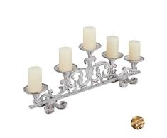 Relaxdays Candelabro Antiguo 5 Brazos, Soporte Velas Vintage, Portavelas, 1 ud, 20x59x9,5 cm, Hierro Fundido, Blanco
