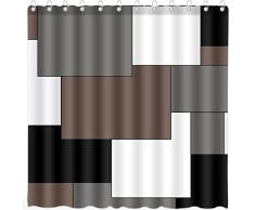 DePhoto Cortina de Ducha marrón Moderna Accesorios de baño decoración Negro Gris Blanco Cortina de Ducha Conjunto con 12 Ganchos 180 x 180 cm