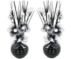 A juego Par de flores artificiales en jarrón, decoraciones de mesa, accesorios para el hogar, regalos, adornos, altura 32 cm, vidrio, Black/White in Black Vase, 11.5 x 11 x 32 cm