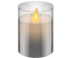 goobay 60370 Vela LED de cera real en vidrio / 10cm de altura / Velas sin llama con llama móvil / Velas a pilas / Decoración de mesa con LEDs / Velas LED con temporizador