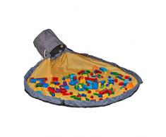 Relaxdays Saco de almacenaje con Manta de Juegos, Almacenamiento de Juguetes, habitaciÃ³n Infantil, Altura 30 x 32 cm, Color Gris y Amarillo, 30x32 cm