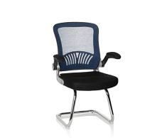 hjh OFFICE 706818 Silla CantilÃ©ver Flyer Pro V Tela Negro/Azul, Silla confidente Brazos, Respaldo en Malla Transpirable